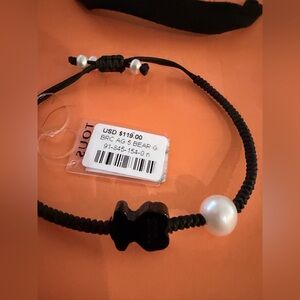ONYX AND PEARL TIBET BRACELET WITH BEAR MOTIF WITH PRESENT BAG